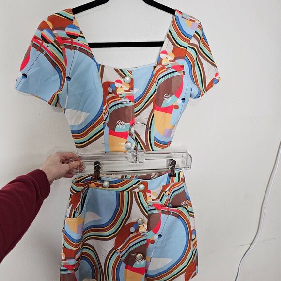 NWT Stefania Vaidani 60s Front Button Crop Top and Matching Button Mini Skirt SM - Picture 4 of 16